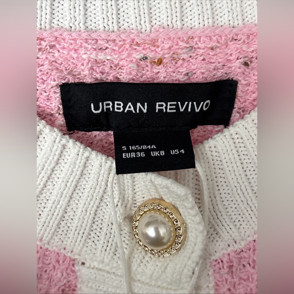 Urban Revivo Button Down Cardigan Pink Sweater Pearl Gold US Women’s Sz 4 NEW - Picture 3 of 4